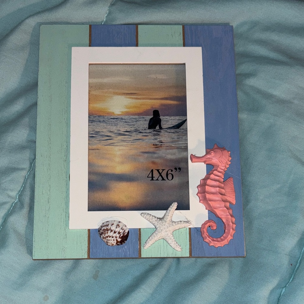Coastal Blue and Pink Seahorse Picture Frame